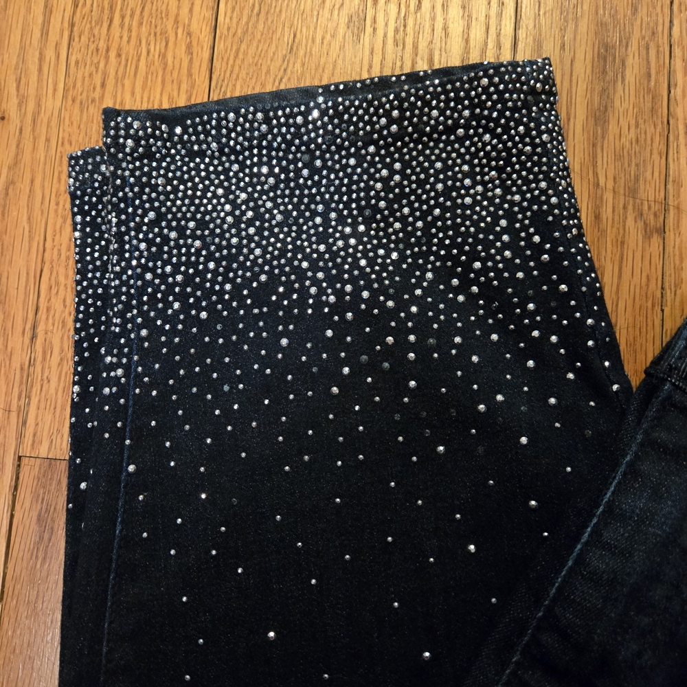 Lane Bryant Black Skinny Jeans with Rhinestone Accents 28W - Picture 2 of 6